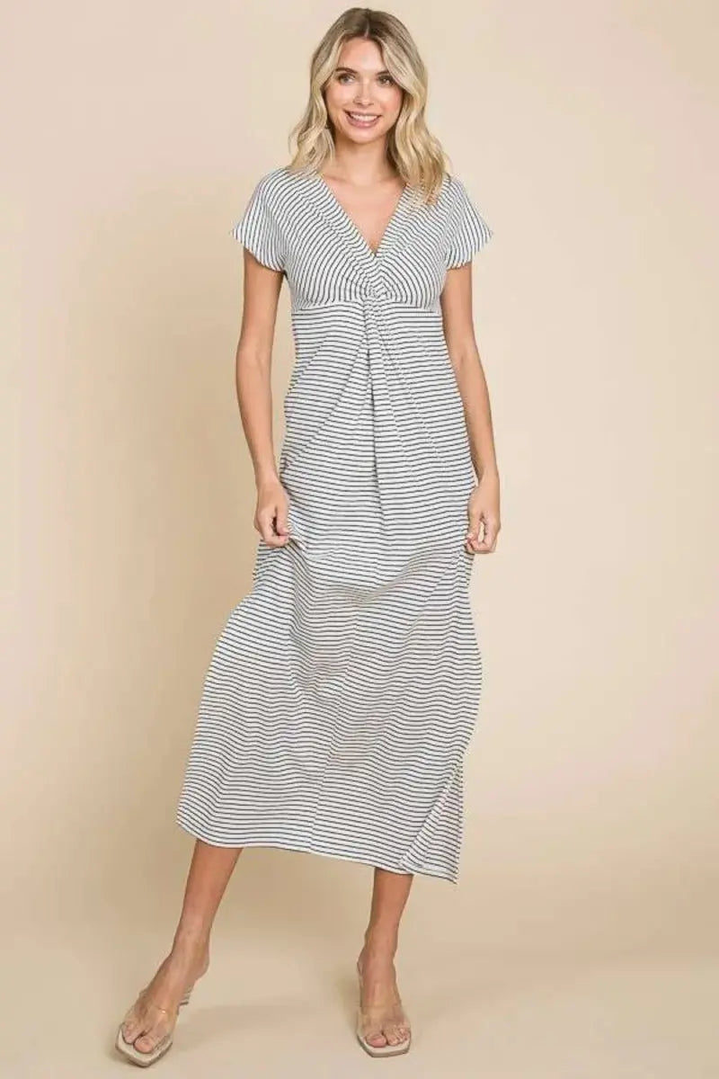 Culture Code Full Size Striped Twisted Detail Dress for Women - Love Salve